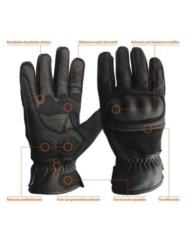 GUANTE MOTORISTA PIEL FLOR ANTI-IMPACTO TACTIL T10