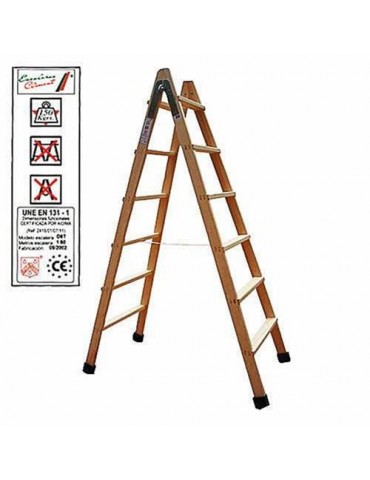 ESCALERA MADERA DOBLE 7-PELDAÑOS CON TACO D7T