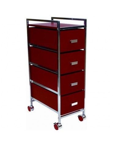 CARRO MULTIUSOS 4 CAJONES MADERA ROJO 1044MR