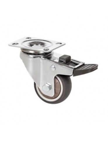 RUEDA GIRATORIA DE PLACA CON FRENO GOMA GRIS 40MM
