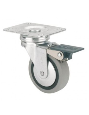 RUEDA GIRATORIA GOMA D50 CON FRENO 1-0548