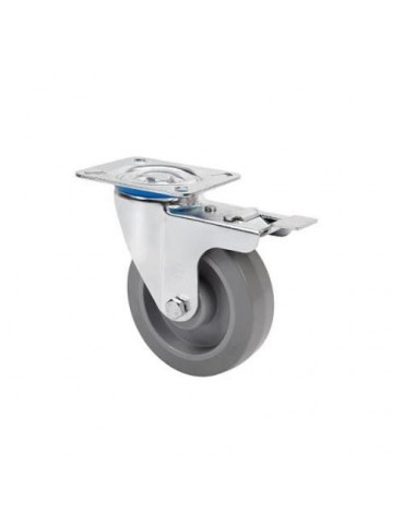 RUEDA GIRATORIA FRENO 80 GOMA GRIS ELASTICA 120KG.