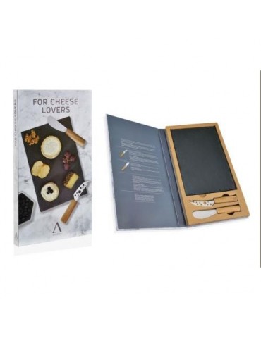 SET 2 CUCHILLOS QUESO + TABLA PIZARRA CC65019