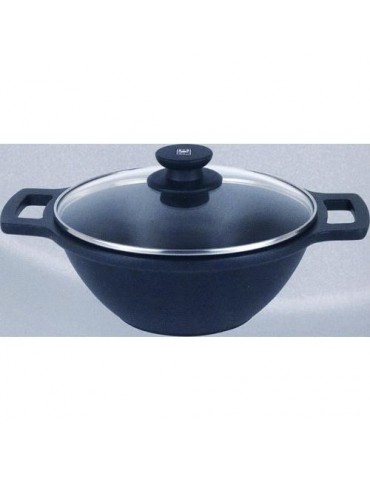 CACEROLA CONCAVA AL. FUNDIDO C/TAPA 28 CM.-INDUC.