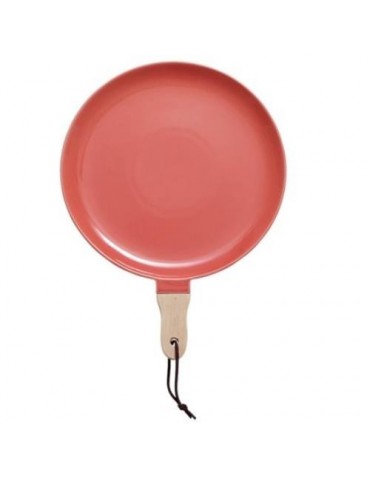 PLATO CON MANGO MADERA COLOR CORAL LAD359