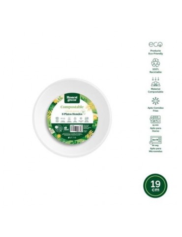 PLATO HONDO REDONDO COMPOSTABLE 19CM. (PACK-8UND)