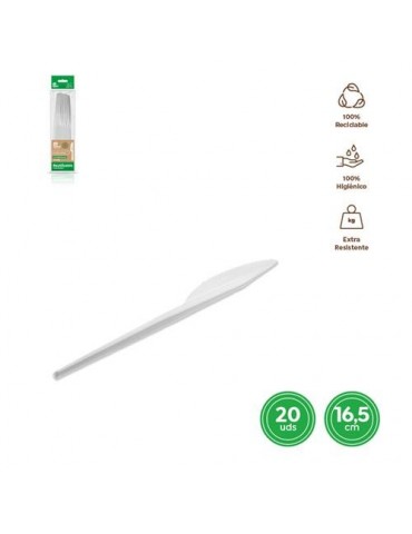 CUCHILLO PLASTICO RECICLABLE BLANCO (PACK-20UND)