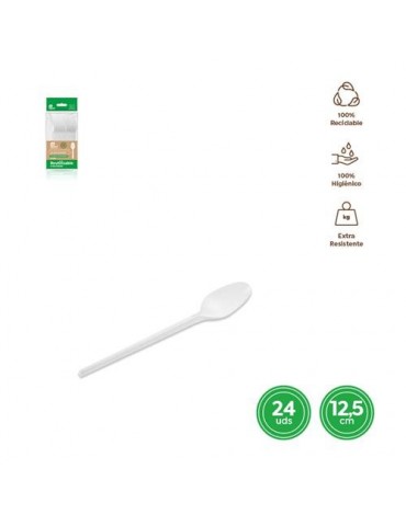 CUCHARA POSTRE PLASTICO RECICLABLE BLANCA(P-24UND)