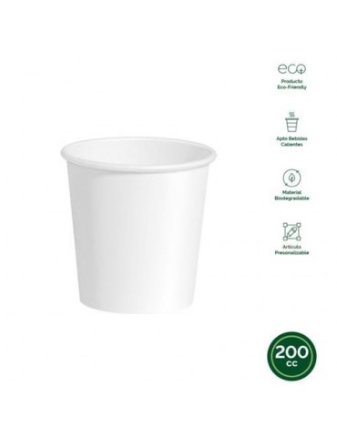 VASO CARTON BLANCO BIODEGRADABLE 200CC(PACK-25UND)