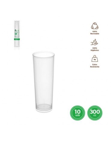 VASO TUBO PLASTICO TRANSPARENTE 300CC (PACK-10UND)