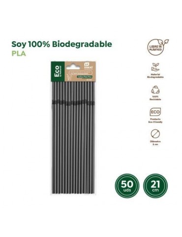 PAJITAS FLEXIBLES BIODEGRADABLES NEGRAS (PACK-50U)