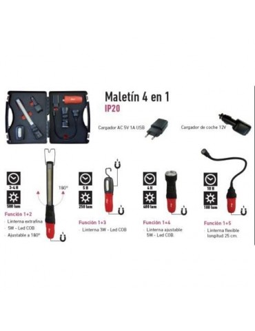 LINTERNAS LED MALETIN 4 EN 1 RECARG. USB/12V MPL41