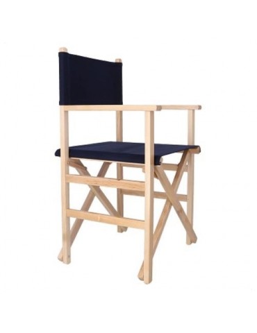 SILLON DIRECTOR ESTRUCTURA BARNIZ CON LONA AZUL
