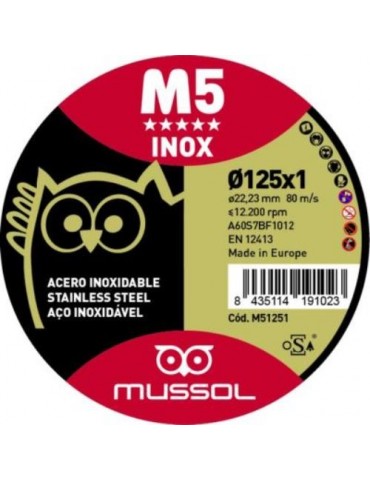 DISCO M5 CORTE EXTRAFINO INOX 125X1 EJE 22.23