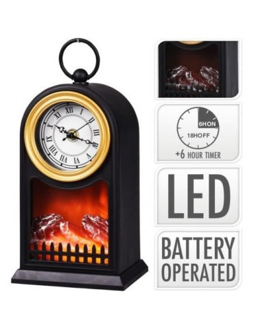 FAROL CHIMENEA HOGAR CON RELOJ NEGRO 26CM