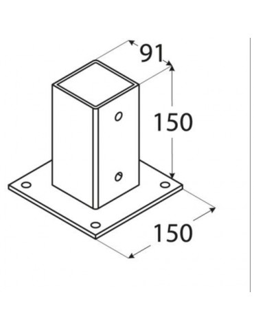 ANCLAJE PLANO PARA POSTES 9X9 CM. 91X150X150 MM.