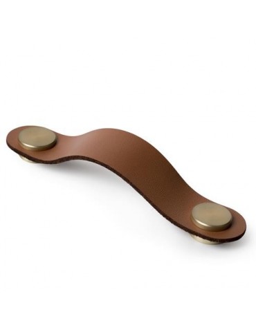 TIRADOR 96MM PIEL MARRON CUERO BOTON LT SATINADO