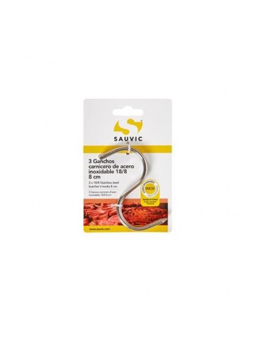 BLISTER 3 GANCHOS CARNICERO ACERO INOX 18/8 8CM