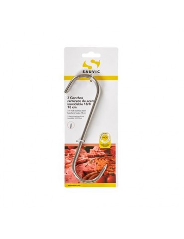 BLISTER 3 GANCHOS CARNICERO ACERO INOX 18/8 18CM