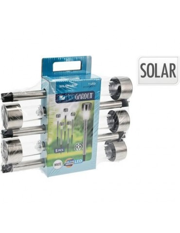 LAMPARA SOLAR LED JARDIN ACERO INOX 5UDS